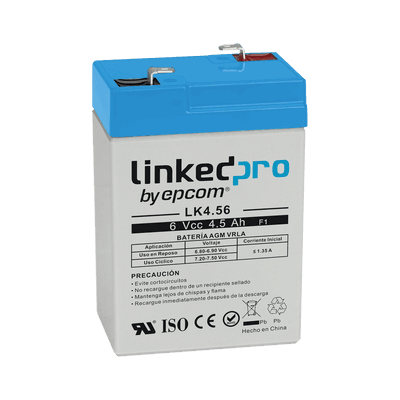 Batería 6 V / 4.5 Ah / UL / Tecnología AGM / Vida útil promedio 5 años / Para uso en equipo electrónico, Alarmas de Intrusión / Incendio/ Control de acceso / Video Vigilancia / Terminales F1 