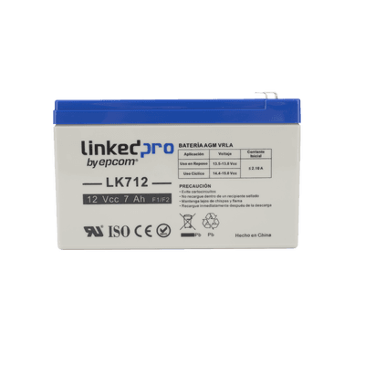 Batería 12 V / 7 Ah / UL / Tecnología AGM / Vida útil promedio 5 años / Uso en equipo electrónico, Alarmas de Intrusión / Incendio / Control de acceso / Video Vigilancia / Terminales F1 ( Inc