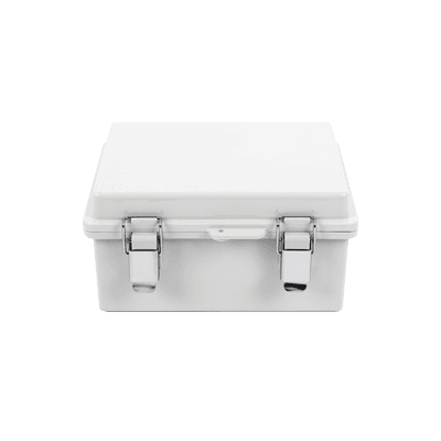 Gabinete de Plástico ABS, Uso en Intemperie IP66 (170 x 220 x 110 mm) Cierre por broche Inoxidable y Permite Cerrado con Candado y Llave (Perno 5mm) No Incluido