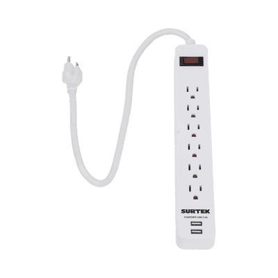 Multicontacto con 6 contactos aterrizados y 2 puertos usb.